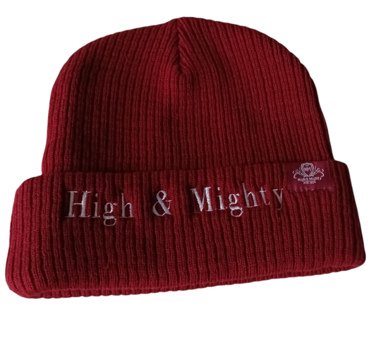 High N Mighty Maroon / white Beanie solid print