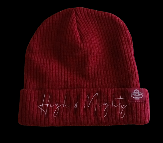 High N Mighty Maroon / White Beanie script