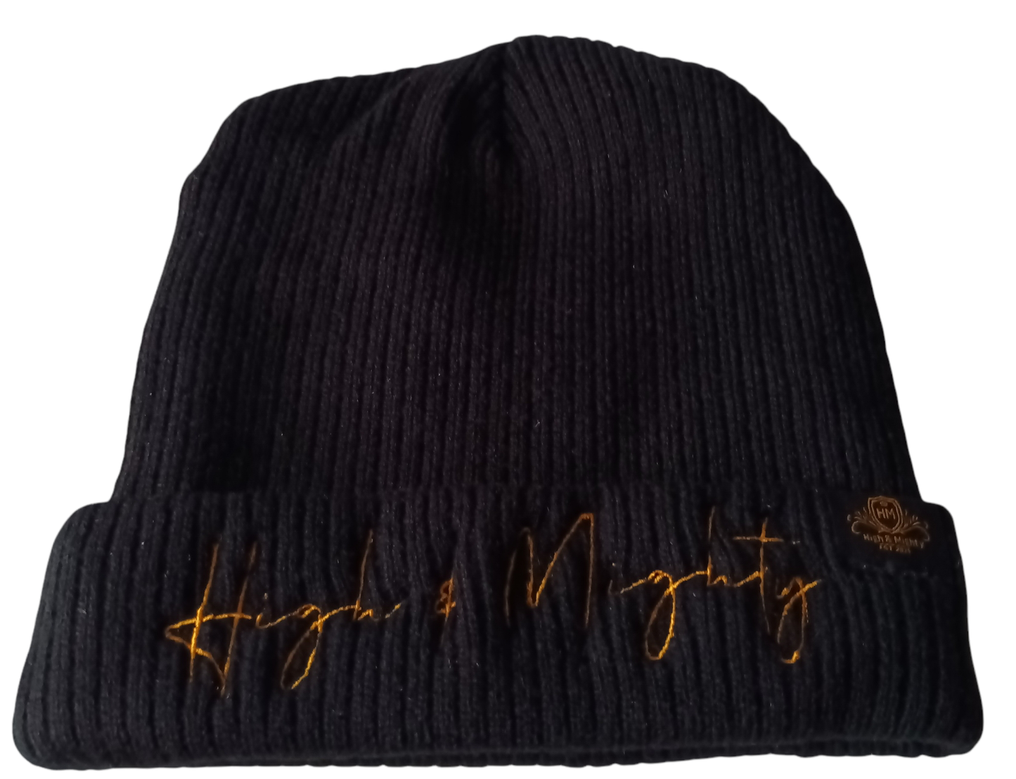 High N Mighty Black / Gold Beanie script