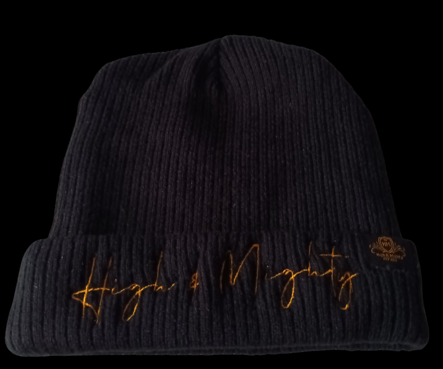 High N Mighty Black / Gold Beanie script