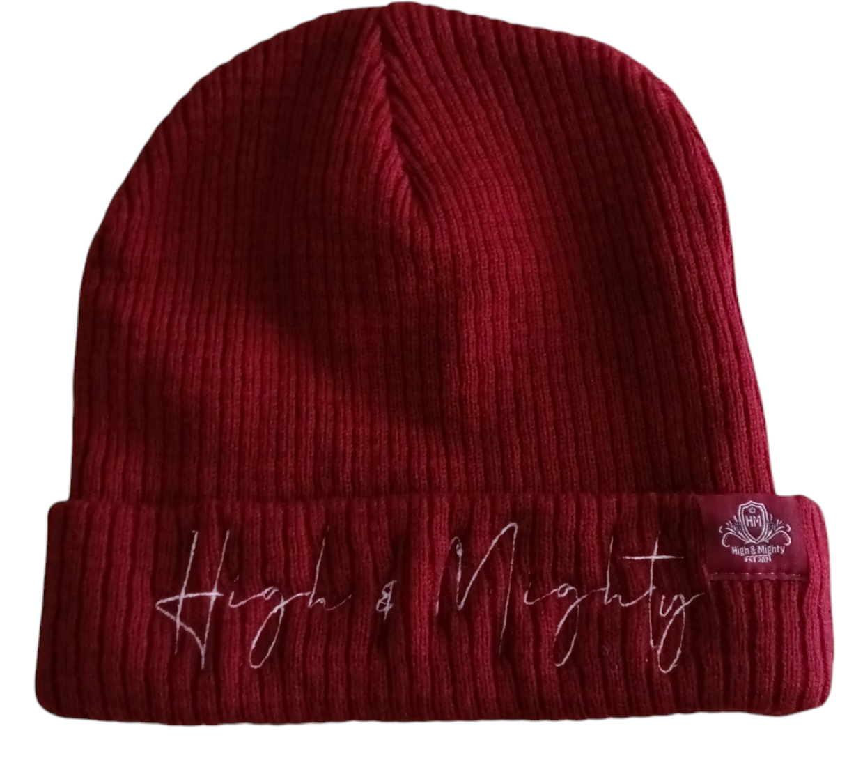 High N Mighty Maroon / White Beanie script