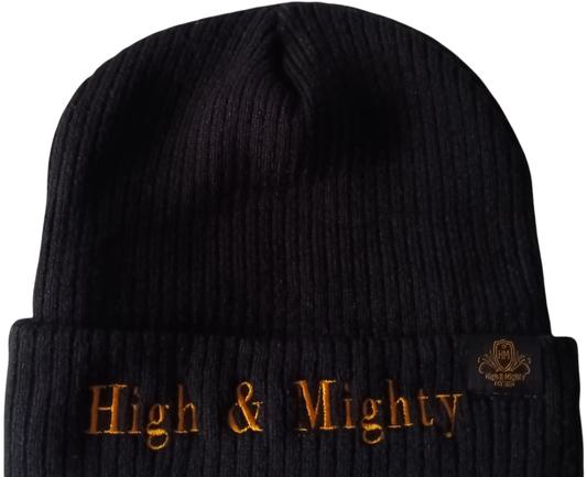 High N Mighty Black / Gold solid  print Beanie