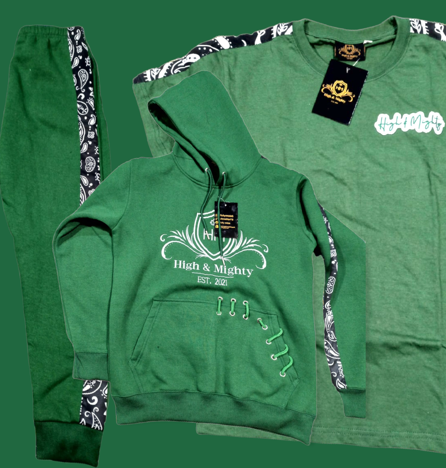 Embroided track suit Green/White/Black Bandana